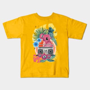 Pink koala with boombox Kids T-Shirt